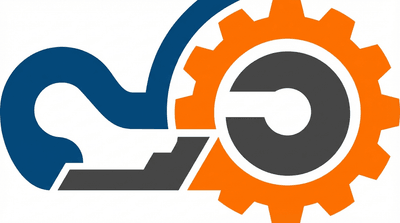 Логотип Дисметалл Прокат, абстрактный символ для аренды запчастей спецтехники.