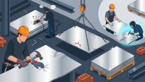 Иллюстрация процесса монтажа листов нержавеющей стали AISI 304 с акцентом на технические ошибки